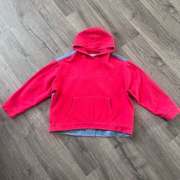 Zara Unique Hooded Sweatshirt w/ Denim Jean Jacket Back Oversized Small - Picture 1 of 6